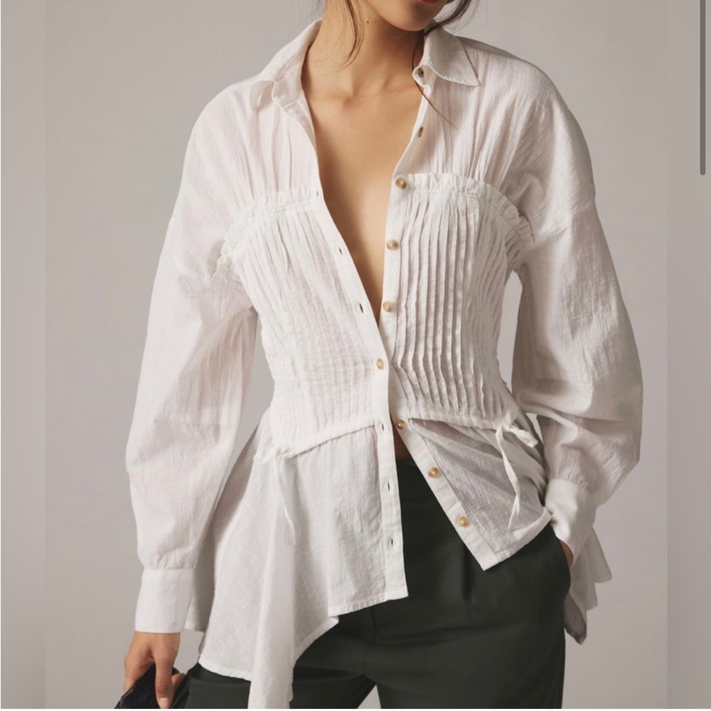 NWT Anthropologie Pilcro Reworked Corset Buttondown Shirt in White